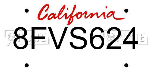 8FVS624 California License Plate