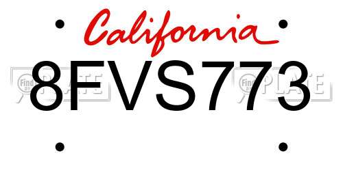 8FVS773 California License Plate