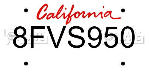 8FVS950 California License Plate