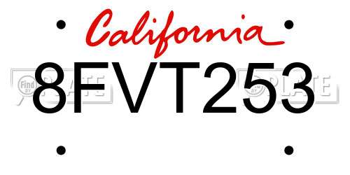 8FVT253 California License Plate