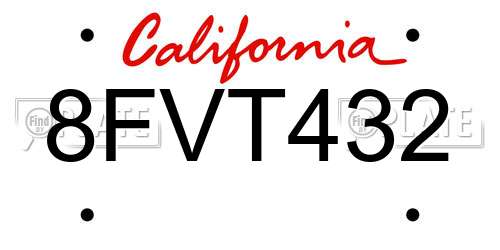 8FVT432 California License Plate