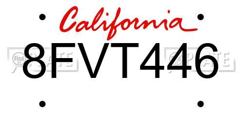 8FVT446 California License Plate
