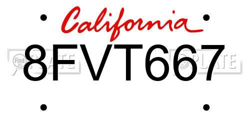8FVT667 California License Plate