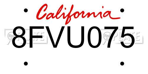 8FVU075 California License Plate
