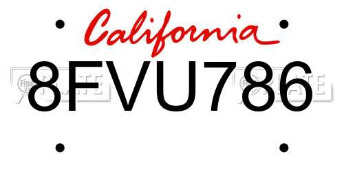 8FVU786 California License Plate