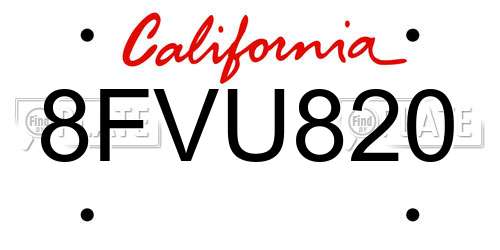 8FVU820 California License Plate