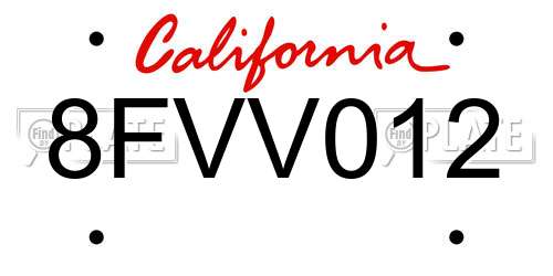 8FVV012 California License Plate