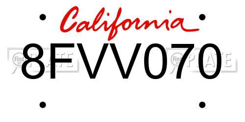 8FVV070 California License Plate