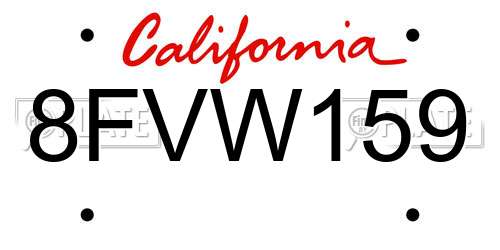 8FVW159 California License Plate