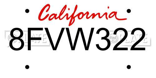 8FVW322 California License Plate
