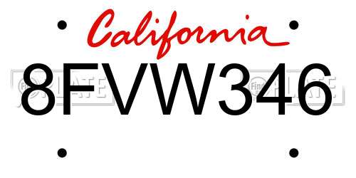 8FVW346 California License Plate