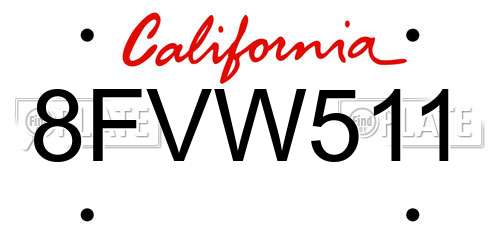 8FVW511 California License Plate