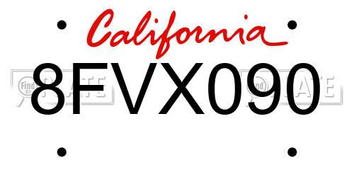 8FVX090 California License Plate