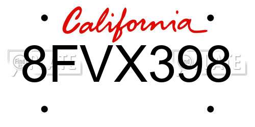 8FVX398 California License Plate