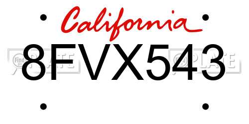 8FVX543 California License Plate