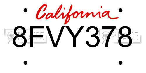8FVY378 California License Plate