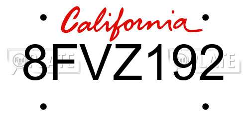 8FVZ192 California License Plate