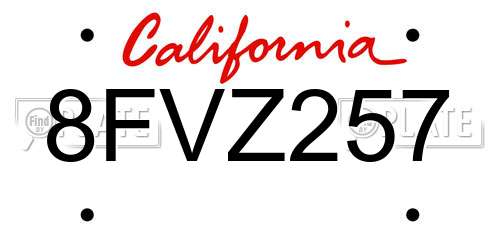 8FVZ257 California License Plate