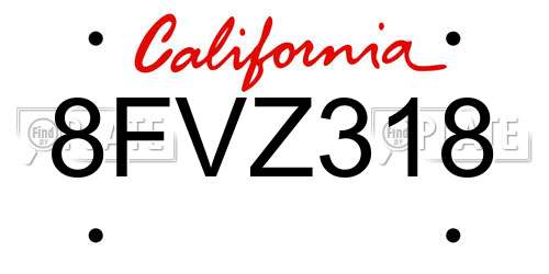 8FVZ318 California License Plate