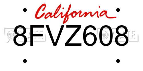 8FVZ608 California License Plate