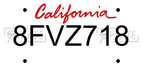 8FVZ718 California License Plate