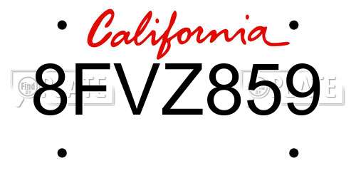 8FVZ859 California License Plate