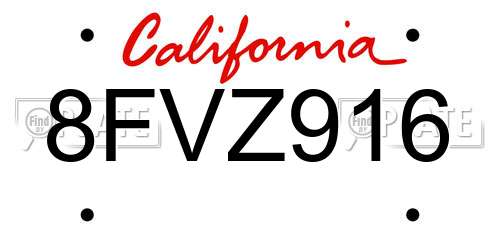 8FVZ916 California License Plate
