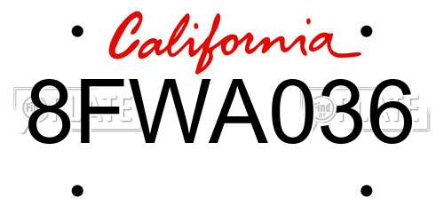 8FWA036 California License Plate