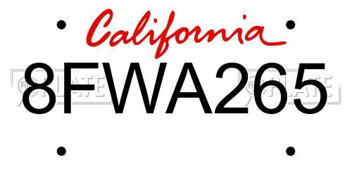 8FWA265 California License Plate