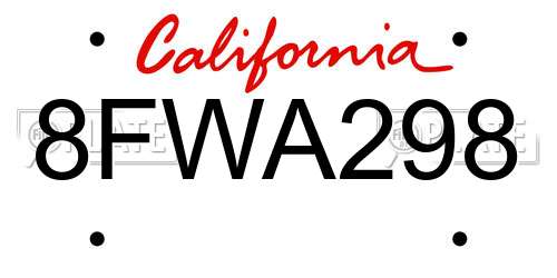 8FWA298 California License Plate