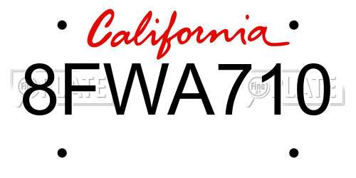 8FWA710 California License Plate