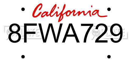 8FWA729 California License Plate