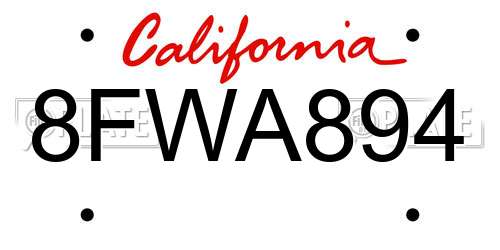 8FWA894 California License Plate