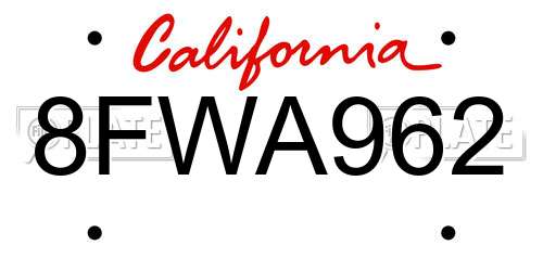 8FWA962 California License Plate