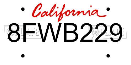 8FWB229 California License Plate
