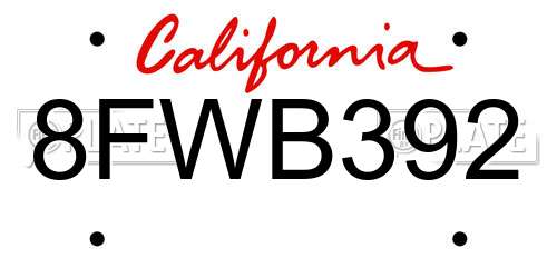 8FWB392 California License Plate