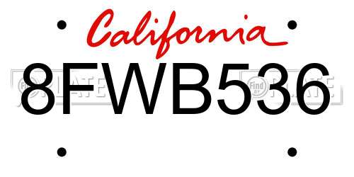 8FWB536 California License Plate
