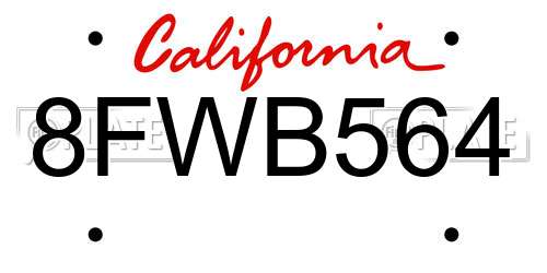 8FWB564 California License Plate