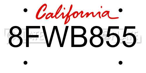 8FWB855 California License Plate