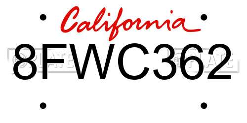 8FWC362 California License Plate