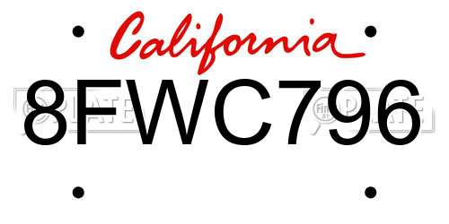 8FWC796 California License Plate