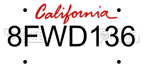 8FWD136 California License Plate