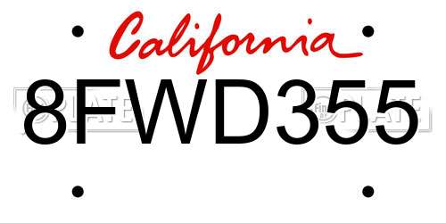 8FWD355 California License Plate
