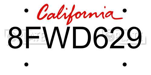 8FWD629 California License Plate