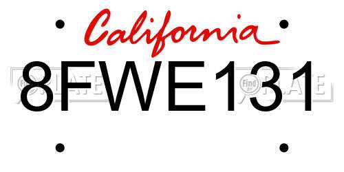 8FWE131 California License Plate