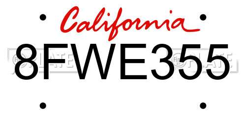 8FWE355 California License Plate