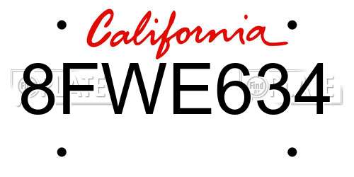 8FWE634 California License Plate