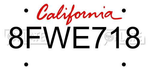 8FWE718 California License Plate
