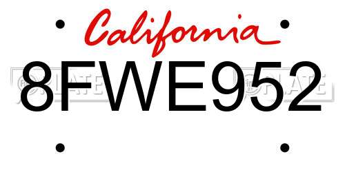 8FWE952 California License Plate