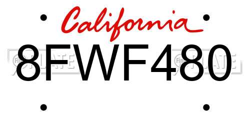 8FWF480 California License Plate